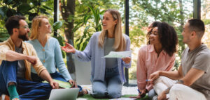 group of colleagues in meeting
